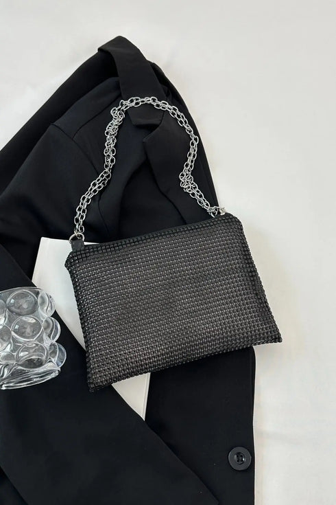'Aya' Metal Chain Rhinestone Crossbody Bag - Celes Fashion